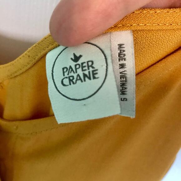 Paper Crane Women's Small Spaghetti Strap Golden Yellow Dress Button Front - Picture 2 of 5